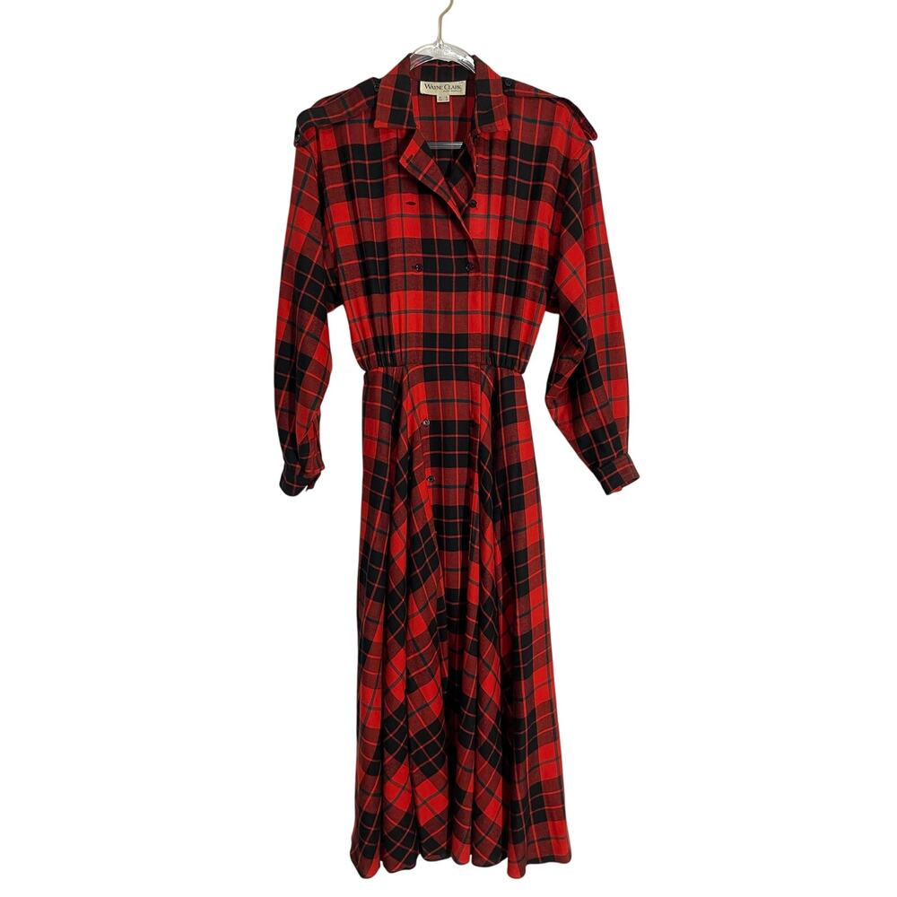 Wayne Clark Aline Marelle Plaid Vintage Wrap Dress Double Breasted Midi Size 6